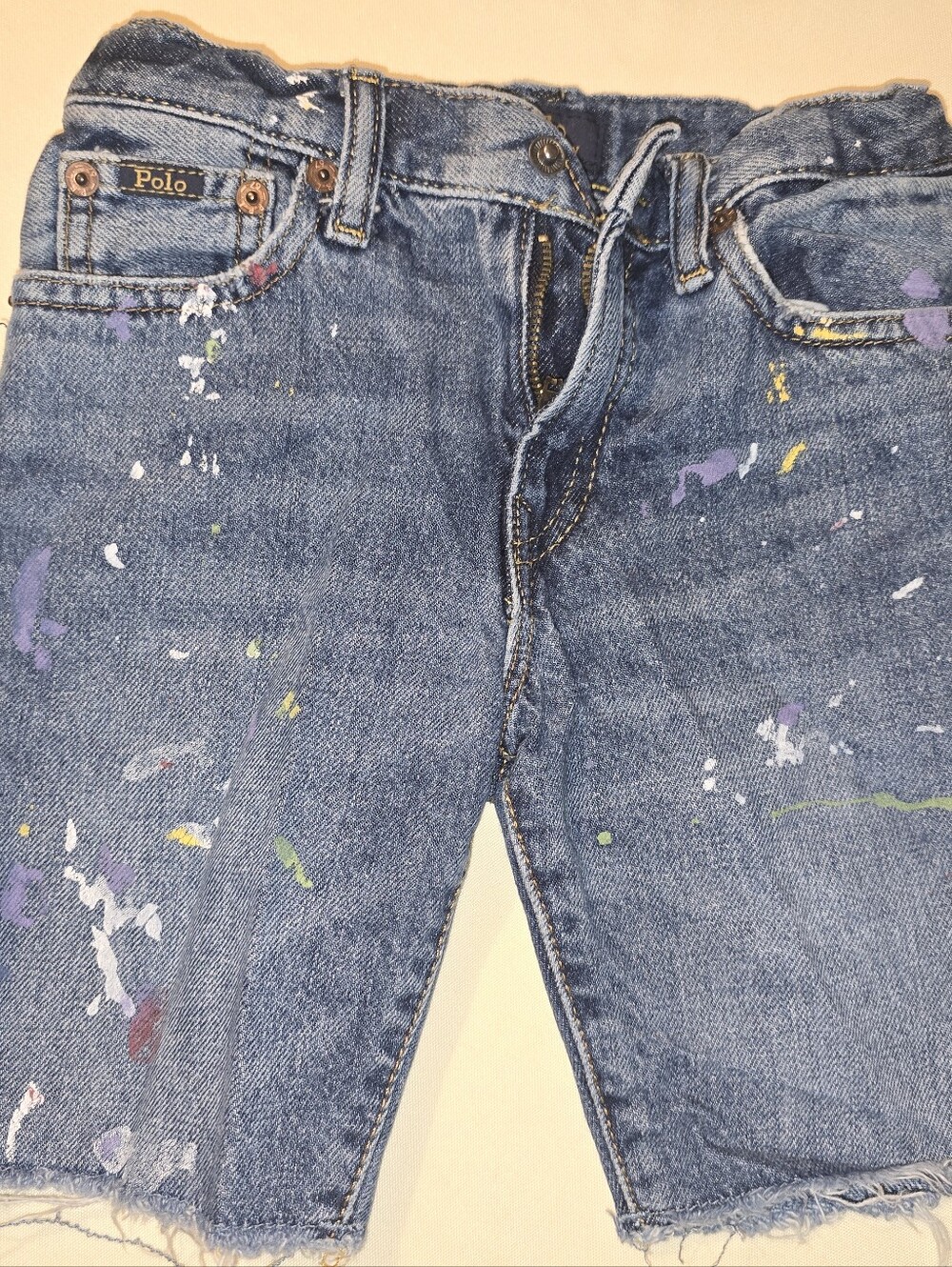 Polo by Ralph Lauren Blue Denim Shorts with Multicolor Paint Splatter
